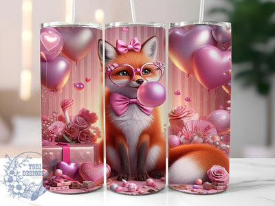 Kawaii Valentine Fox Tumbler, Cute Fox Wrap, Festive Love Cup, 20oz Sublimation Wrap, Adorable Valentine Fox Tumbler, Sweet Kawaii Design Cup, Valentine’s Day Animal Theme Wrap Sublimation ToriDesigns 