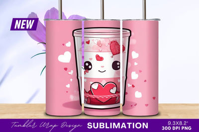 Kawaii valentines tumbler png heart drink Sublimation Regulrcrative 
