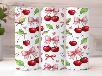 Kawaii Vintage Cherry Bows 20oz Tumbler, Kawaii Cherry Motif, Vintage Bow Design, Cute Theme, Playful Accent, Whimsical Charm, Sublimation Wrap, 20oz Tumbler Sublimation Lara' s Designs 