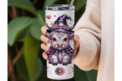 Kawaii Witch Cow 20oz Tumbler Wrap Sublimation DesignSVG 