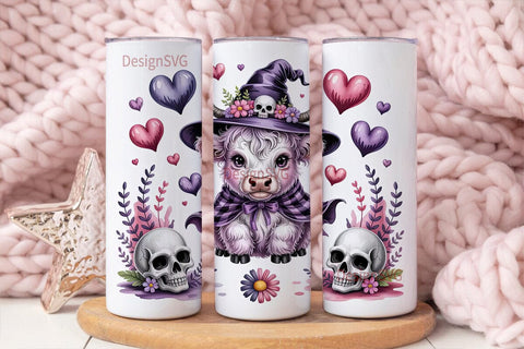 Kawaii Witch Cow 20oz Tumbler Wrap Sublimation DesignSVG 