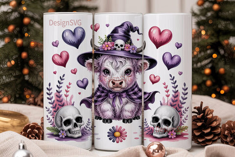 Kawaii Witch Cow 20oz Tumbler Wrap Sublimation DesignSVG 