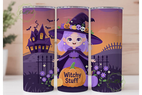 Kawaii Witch Halloween 20oz Tumbler Wrap Sublimation PixelChick 