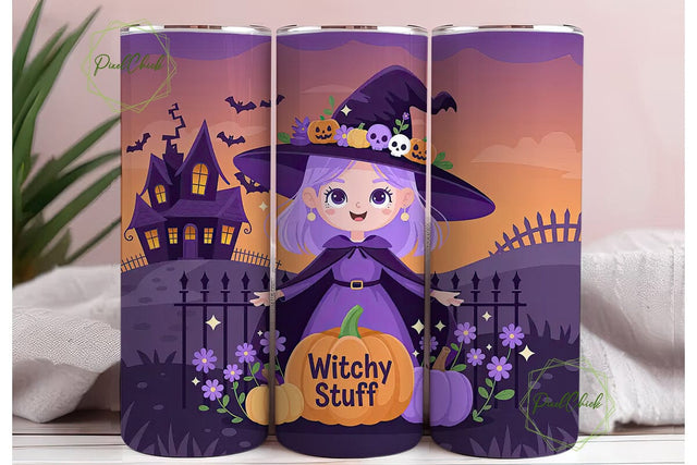 Kawaii Witch Halloween 20oz Tumbler Wrap Sublimation PixelChick 