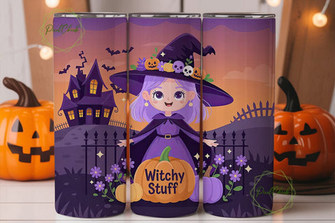 Kawaii Witch Halloween 20oz Tumbler Wrap Sublimation PixelChick 