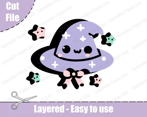 Kawaii Witch Hat Layered SVG, PNG, Clipart, Cute Witchy Vibe, Halloween SVG, Cut file for Cricut or Silhouette SVG Lavender Paper Cut 