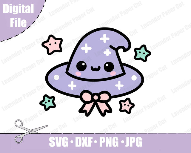 Kawaii Witch Hat Layered SVG, PNG, Clipart, Cute Witchy Vibe, Halloween SVG, Cut file for Cricut or Silhouette SVG Lavender Paper Cut 