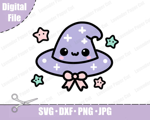 Kawaii Witch Hat Layered SVG, PNG, Clipart, Cute Witchy Vibe, Halloween SVG, Cut file for Cricut or Silhouette SVG Lavender Paper Cut 