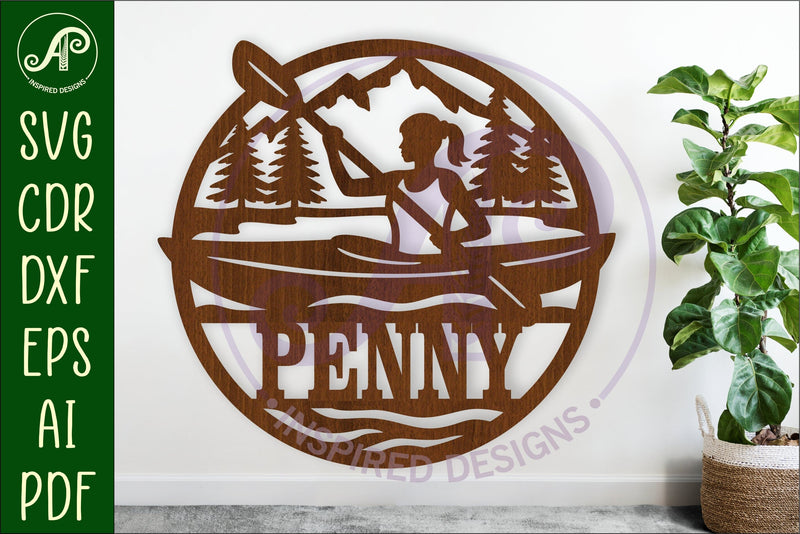 Kayaking female name sign svg laser cut SVG APInspireddesigns 