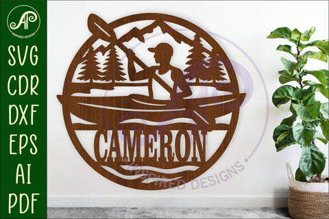 Kayaking male name sign svg laser cut SVG APInspireddesigns 