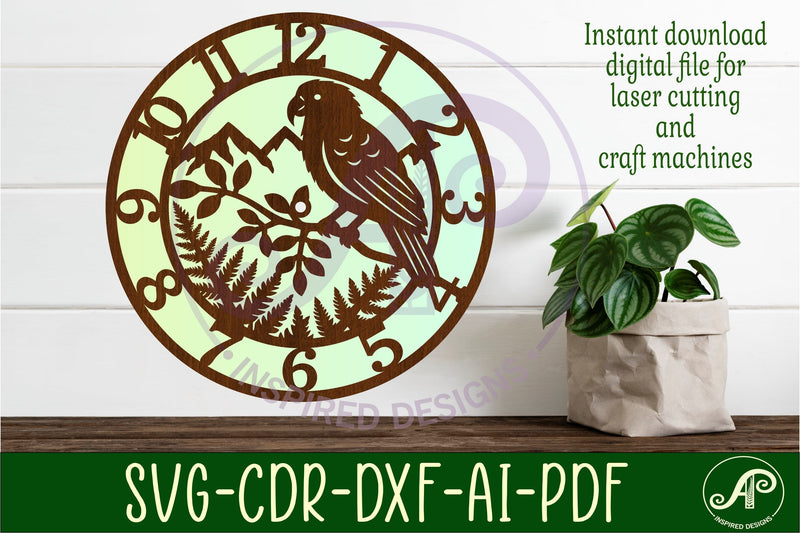 Kea bird New Zealand themed clock wall clock laser cut files SVG APInspireddesigns 