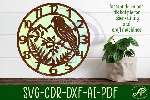 Kea bird New Zealand themed clock wall clock laser cut files SVG APInspireddesigns 