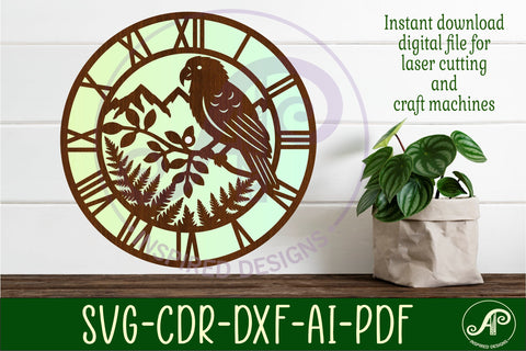 Kea bird New Zealand themed clock wall clock laser cut files SVG APInspireddesigns 