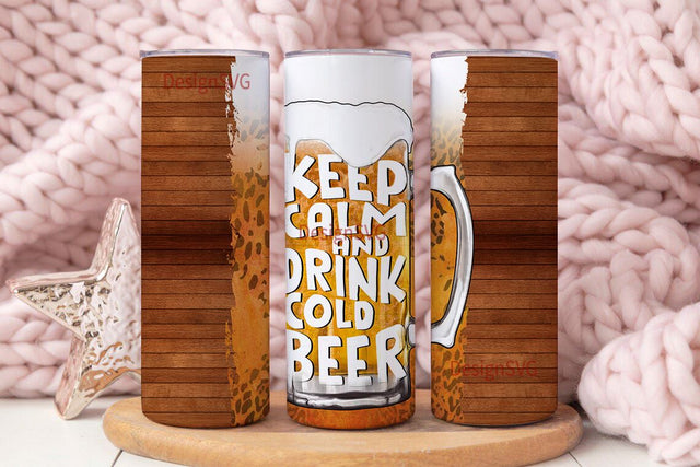 Keep calm and drink cold beer 20 oz skinny tumbler png, beer tumbler wrap png, 20 oz tumbler designs, alcohol tumbler png, download Sublimation DesignSVG 