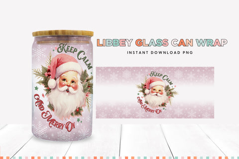 Keep Calm And Merry On Santa Glass Can Sublimation PNG Sublimation BijouBay 