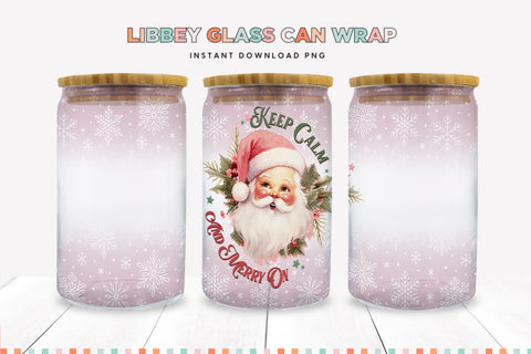 Keep Calm And Merry On Santa Glass Can Sublimation PNG Sublimation BijouBay 