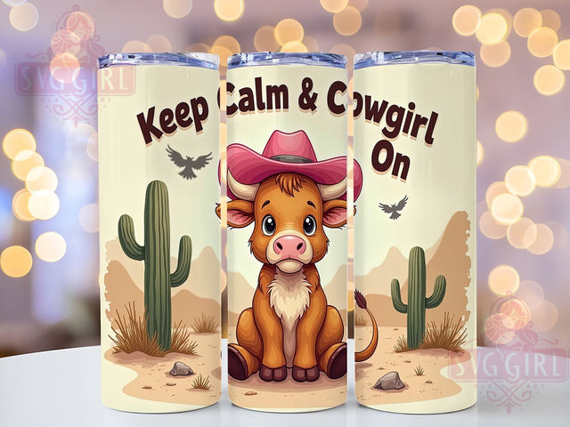 Keep Calm & Cowgirl On 20oz Tumbler Wrap Sublimation Design, Straight Tapered Tumbler Wrap, Highland Cow Western Tumbler Png, Instant Digital Download Sublimation SvggirlplusArt 
