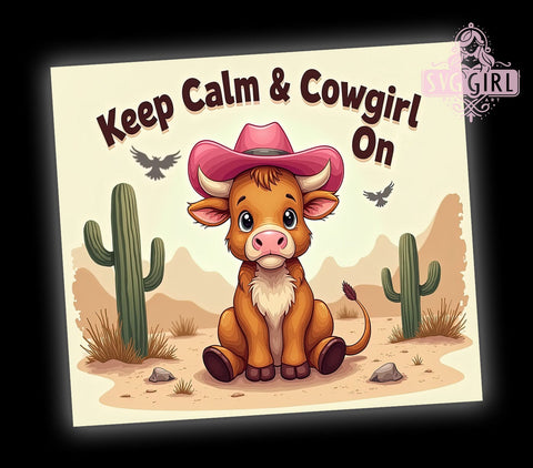 Keep Calm & Cowgirl On 20oz Tumbler Wrap Sublimation Design, Straight Tapered Tumbler Wrap, Highland Cow Western Tumbler Png, Instant Digital Download Sublimation SvggirlplusArt 