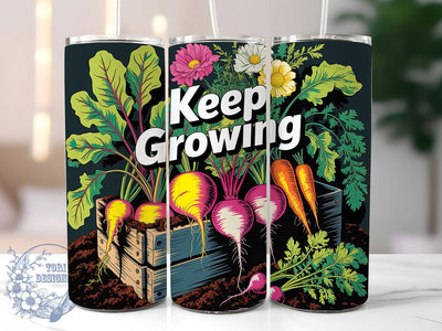 Keep Growing 20oz Tumbler, Keep Growing Quote, Floral Wrap Design, Plant Growth Sublimation, 20oz Tumbler Wrap, Sublimation Design PNG, Rustic Garden Gift Sublimation ToriDesigns 