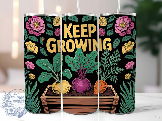 Keep Growing 20oz Tumbler, Keep Growing Quote, Floral Wrap Design, Plant Growth Sublimation, 20oz Tumbler Wrap, Sublimation Design PNG, Rustic Garden Gift Sublimation ToriDesigns 