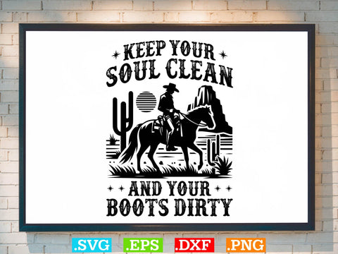 Keep Your Soul Clean And Your Boots Dirty svg ,Desert Cowboys Svg, Western Svg, Cowgirl Svg, Cowboy Ranch silhouette, Desert Cactus Svg SVG Creativeart88 