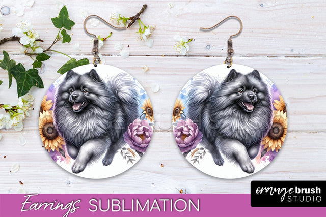 Keeshond Earrings - Dog Mom Floral Round Earring Sublimation Sublimation OrangeBrushStudio 