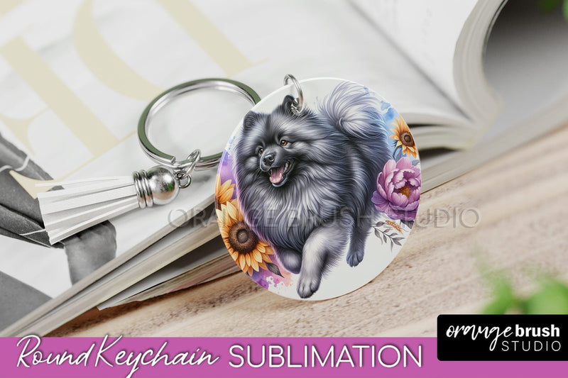 Keeshond Keychain - Dog mom Floral Keychain Sublimation Design Sublimation OrangeBrushStudio 