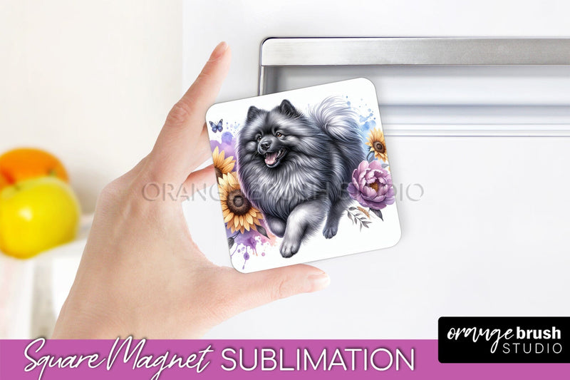 Keeshond Magnet Sublimation - Dog Mom Floral Magnet PNG Design Sublimation OrangeBrushStudio 