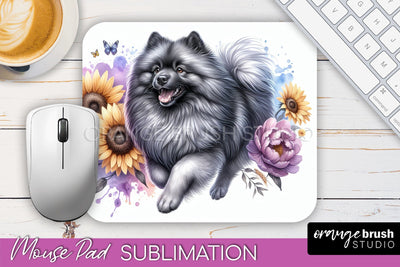 Keeshond Mouse Pad Design - Dog Mom Floral Mousepad Sublimation Sublimation OrangeBrushStudio 
