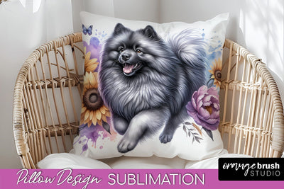 Keeshond Pillow Cover - Dog Mom Floral Pillow Sublimation Sublimation OrangeBrushStudio 