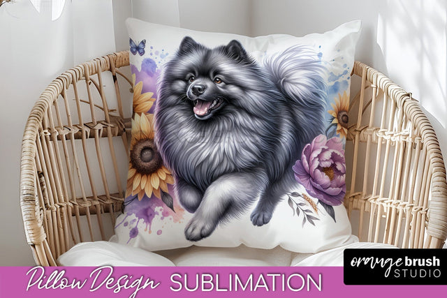 Keeshond Pillow Cover - Dog Mom Floral Pillow Sublimation Sublimation OrangeBrushStudio 