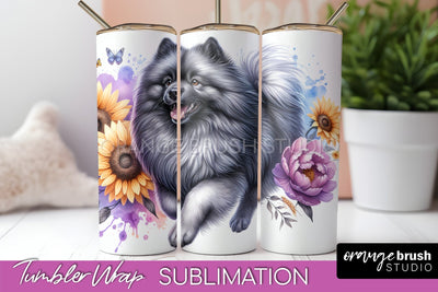 Keeshond Tumbler Wrap - Dog Mom Floral Tumbler Sublimation Sublimation OrangeBrushStudio 