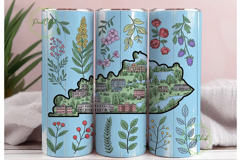 Kentucky State Map Flowers Tumbler Wrap Sublimation PixelChick 