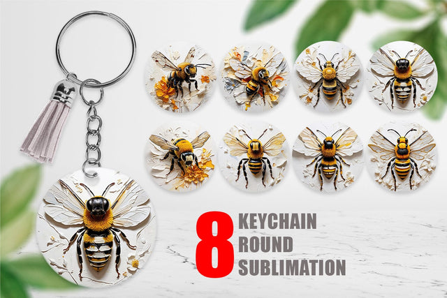 Keychain 3D Bee Painting Sublimation artnoy 