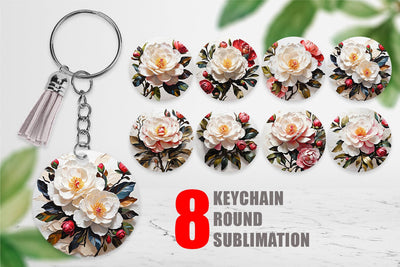 Keychain 3D Camellia Flower Sublimation artnoy 