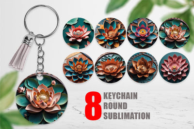 Keychain 3D Carved Lotus Sublimation artnoy 