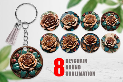 Keychain 3D Carved Rose Sublimation artnoy 