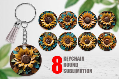 Keychain 3D Carved Sunflower Sublimation artnoy 