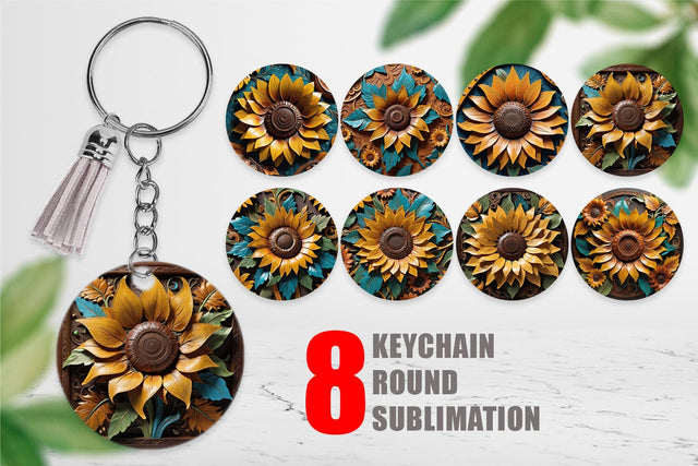 Keychain 3D Carved Sunflower Sublimation artnoy 