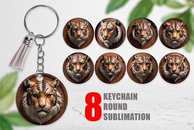Keychain 3D Carved Tiger Sublimation artnoy 