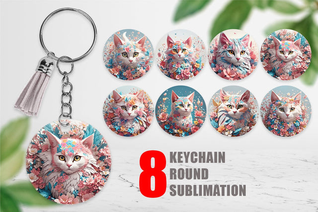 Keychain 3D Cat with Flower Fantasy Sublimation artnoy 