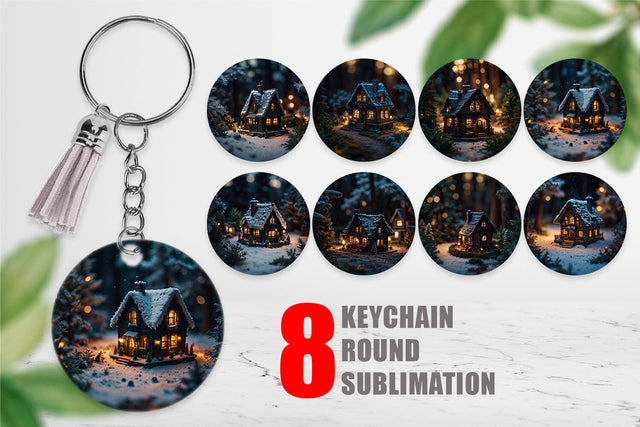 Keychain 3D Christmas House Sublimation artnoy 