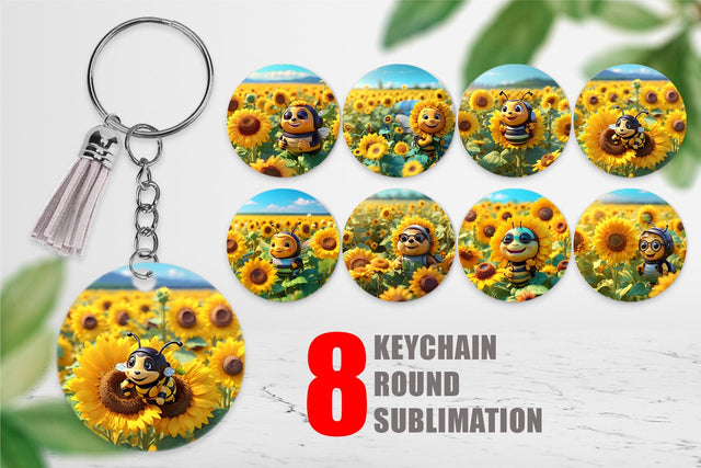 Keychain 3D Cute Bee Sunflowers Sublimation artnoy 