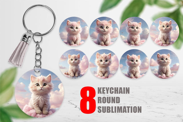 Keychain 3D Cute Cat Pastel Sublimation artnoy 