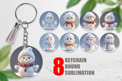 Keychain 3D Cute Snowman Christmas Sublimation artnoy 