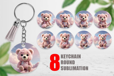 Keychain 3D Cute Teddy Bear Pastel Sublimation artnoy 