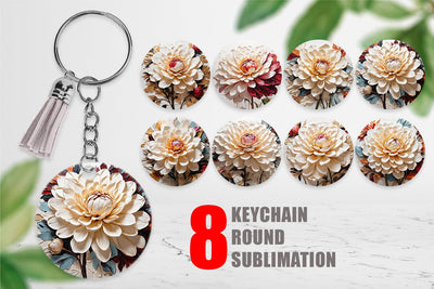 Keychain 3D Dahlia Flower Sublimation artnoy 