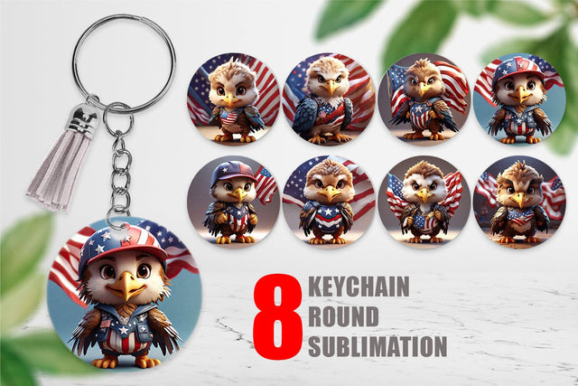 Keychain 3D Eagle 4th July Patriotic Sublimation artnoy 