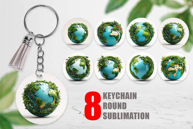 Keychain 3D Earth Surrounded Plants Sublimation artnoy 