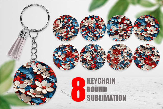 Keychain 3D Flower 4th of July Sublimation artnoy 